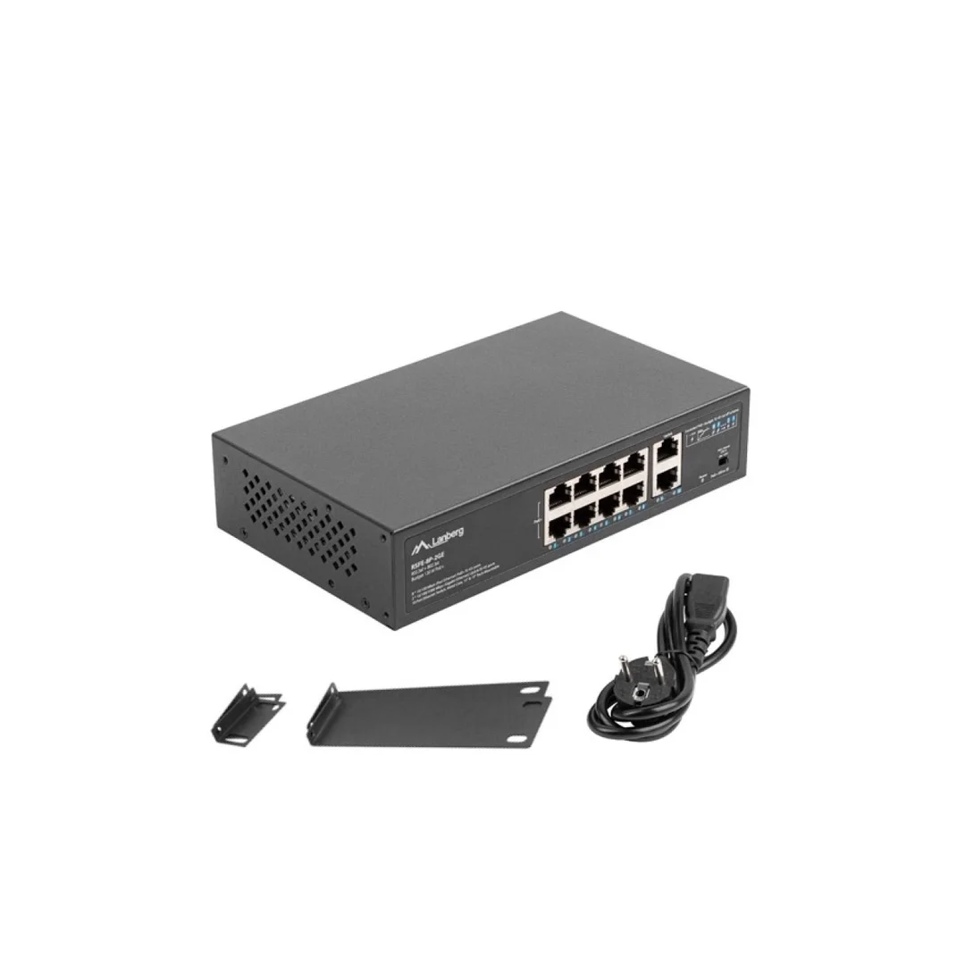 Switch RACK 10x port RJ45 (Fast Ethernet, w tym 8x PoE+ i 2x UpLink 1Gb/s) przełącznik niezarządzalny RSFE-8P-2GE-120