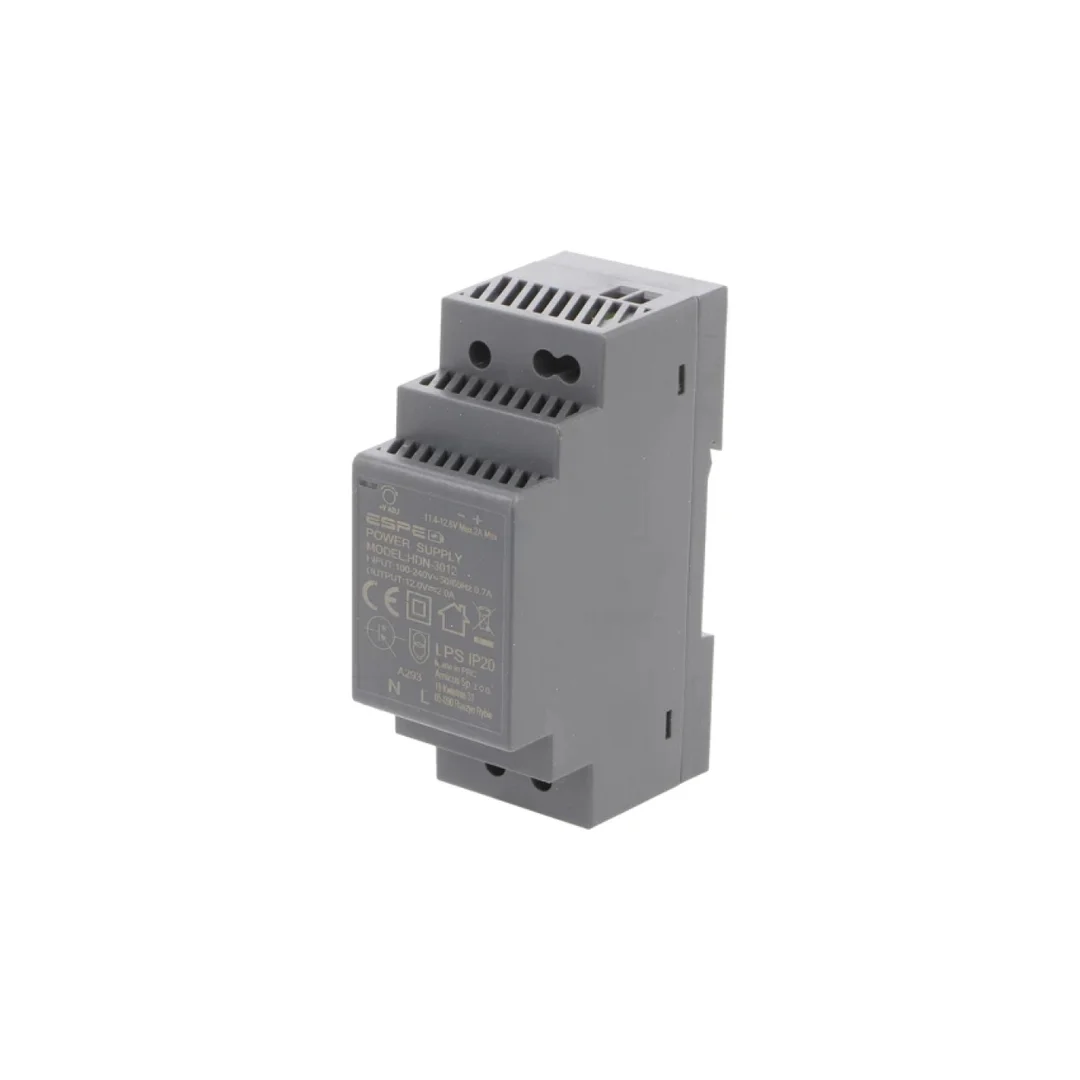 Zasilacz impulsowy 24W 12VDC 2A 100÷240VAC DIN 90x58x35mm HDN-3012