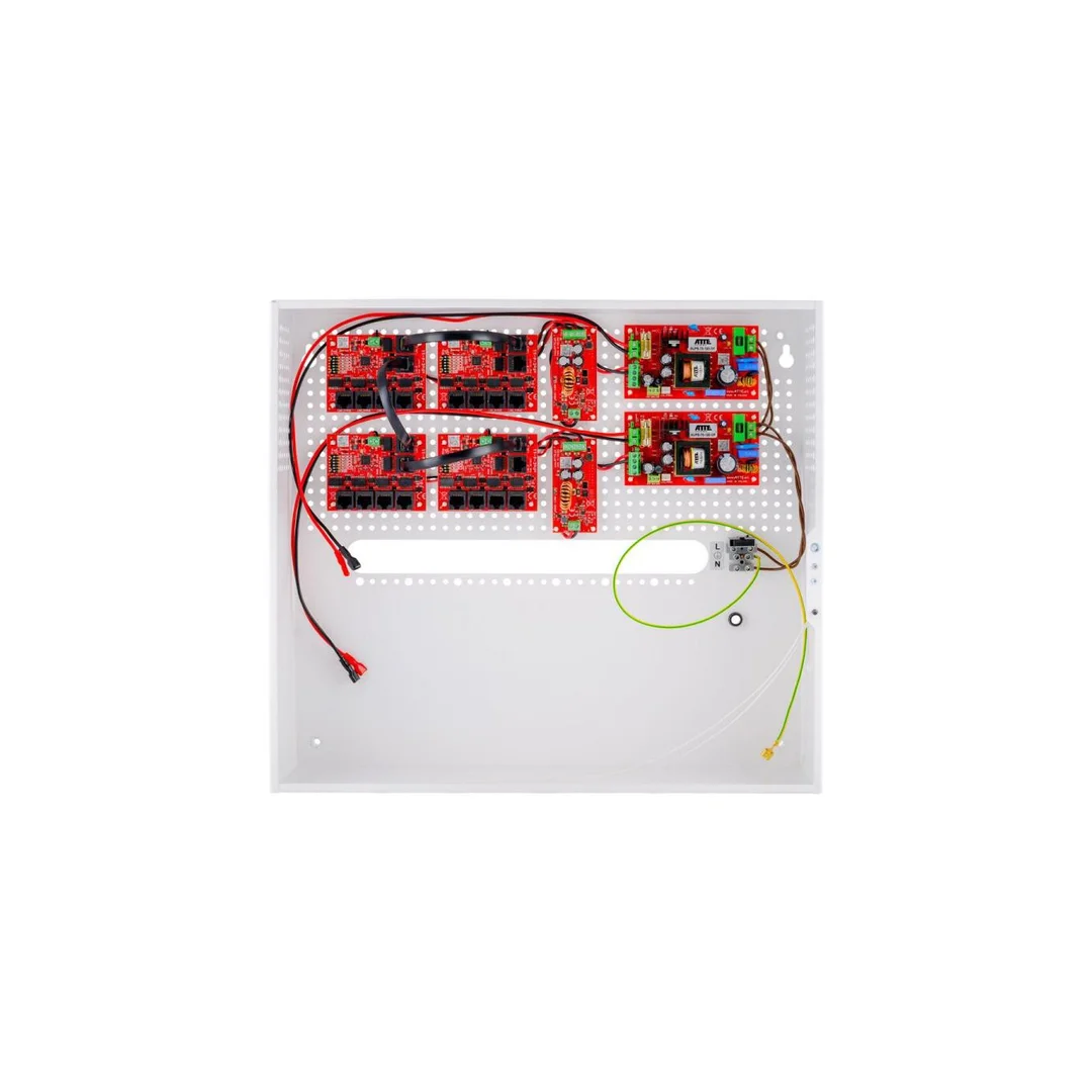 Zestaw buforowy do 17 kamer IP switch PoE 17P+1UP w obudowie wewnętrznej ABOX-H (2x AKU 18Ah + NVR), zasilacz 144W (2x 72W)