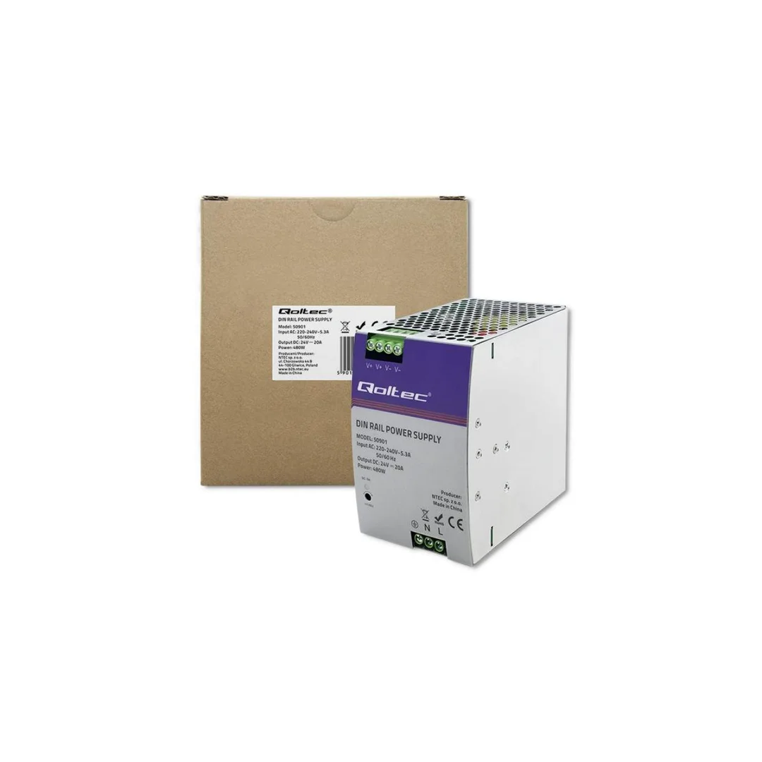 Qoltec Przemysłowy zasilacz na szynę DIN 480W 24V 20A