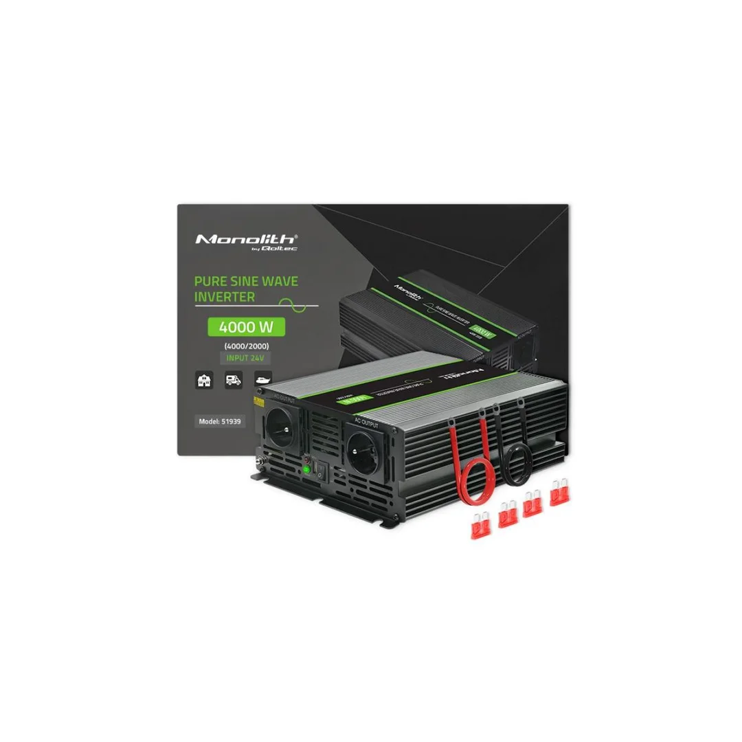 Qoltec Przetwornica napięcia Monolith 2000W 4000W 24V na 230V Czysty Sinus