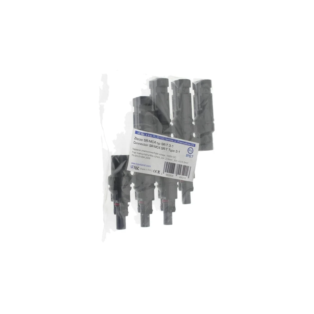 Złącze fotowoltaiczne MC4 typ T potrójne 2,5-4mm2 6mm2 IP67 1000V DC