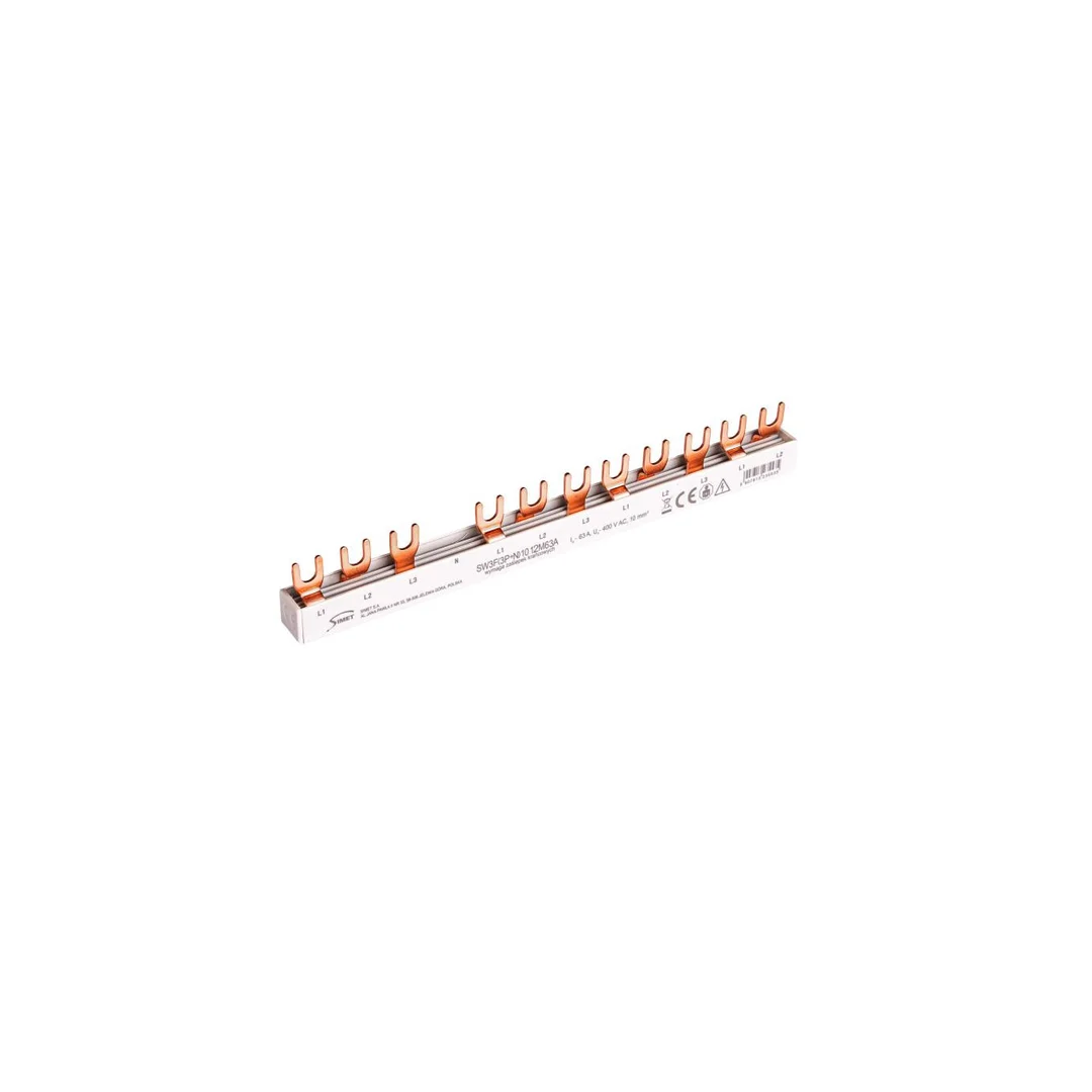 Szyna prądowa łączeniowa - widełkowa 3-fazowa 63A 12 modułów 10 mm² pod zabezp. różnicowo-prądowe SW3F(3P+N) 10 12M63A 81992206