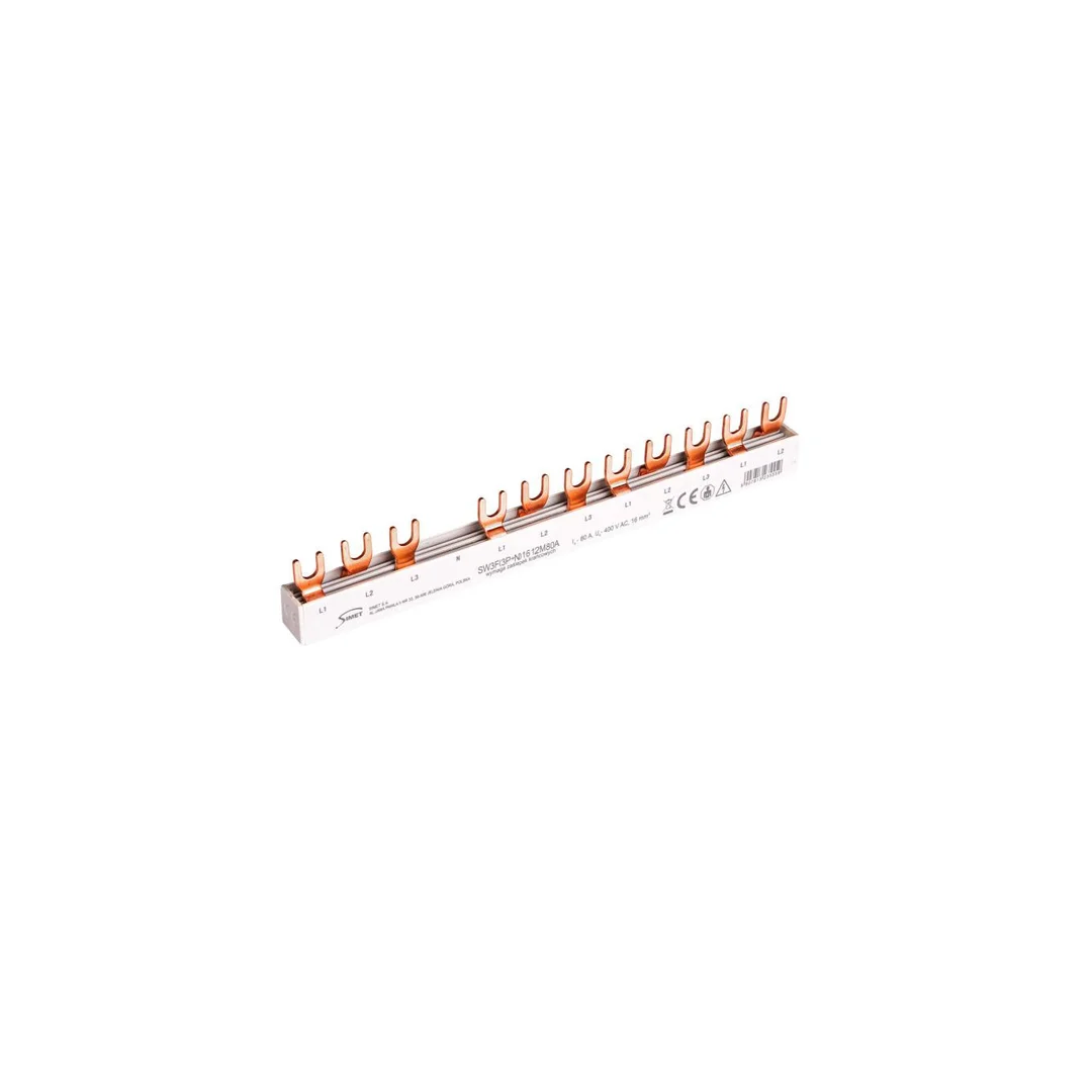 Szyna prądowa łączeniowa - widełkowa 3-fazowa 80A 12 modułów 16 mm² pod zabezp. różnicowo-prądowe SW3F(3P+N) 16 12M80A 81994206