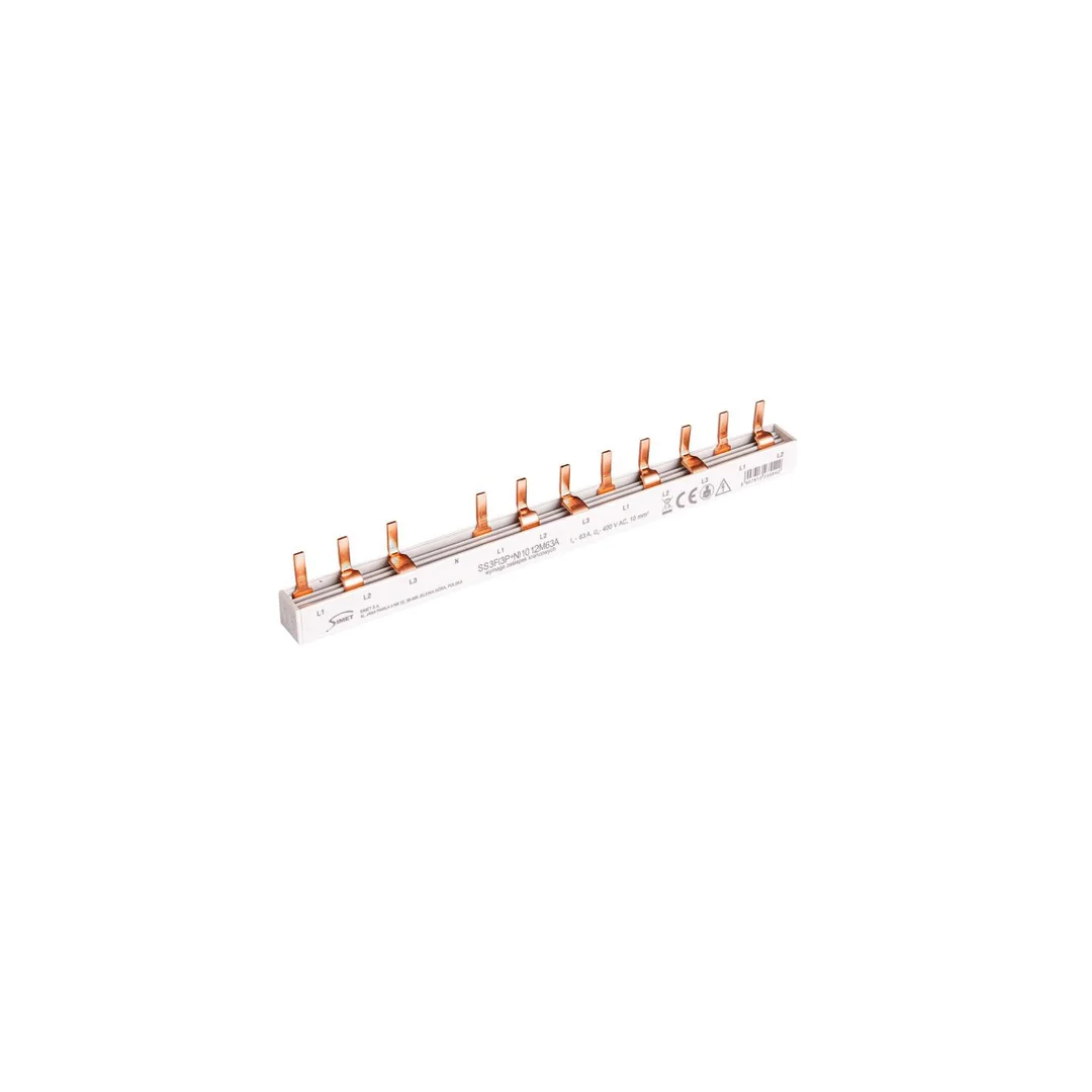 Szyna prądowa łączeniowa - sztyftowa 3-fazowa 63A 12 modułów 10 mm² pod zabezp. różnicowo-prądowe SS3F(3P+N) 10 12M63A 81996206