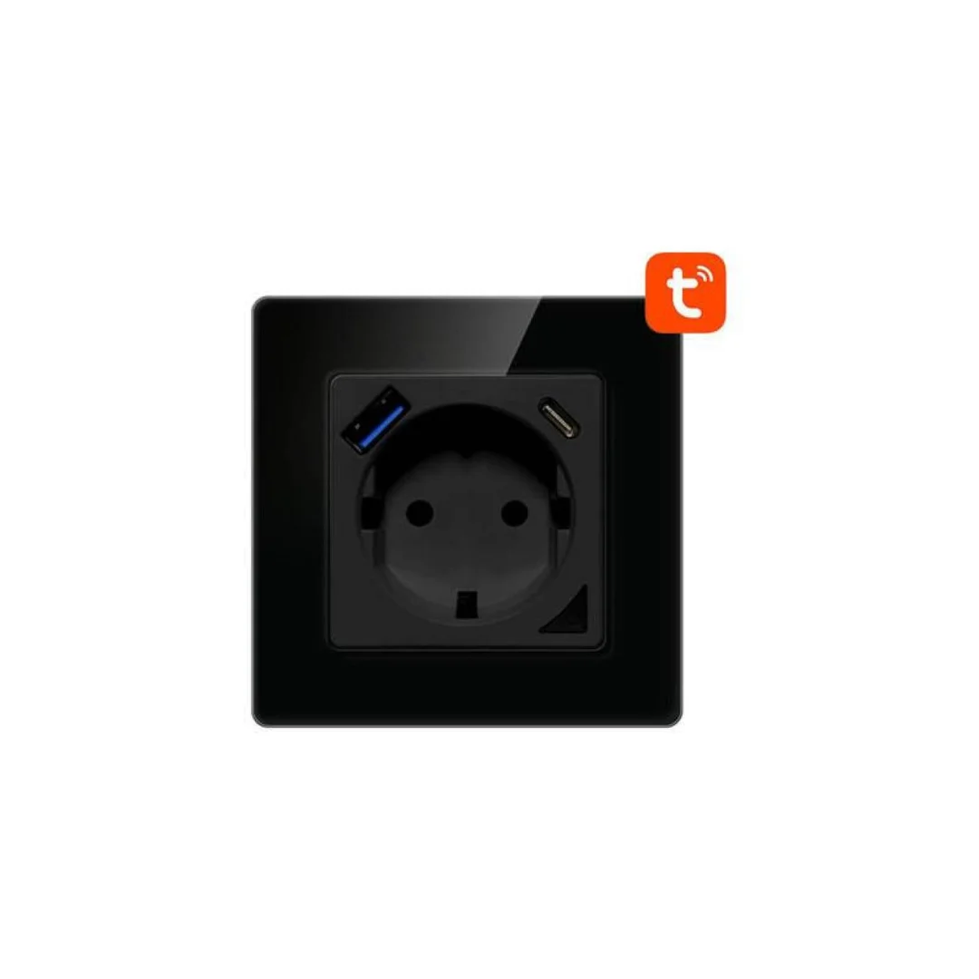 Inteligentne gniazdo ścienne WiFi Avatto N-WOT10-USB-B USB i USB-C TUYA (czarne)