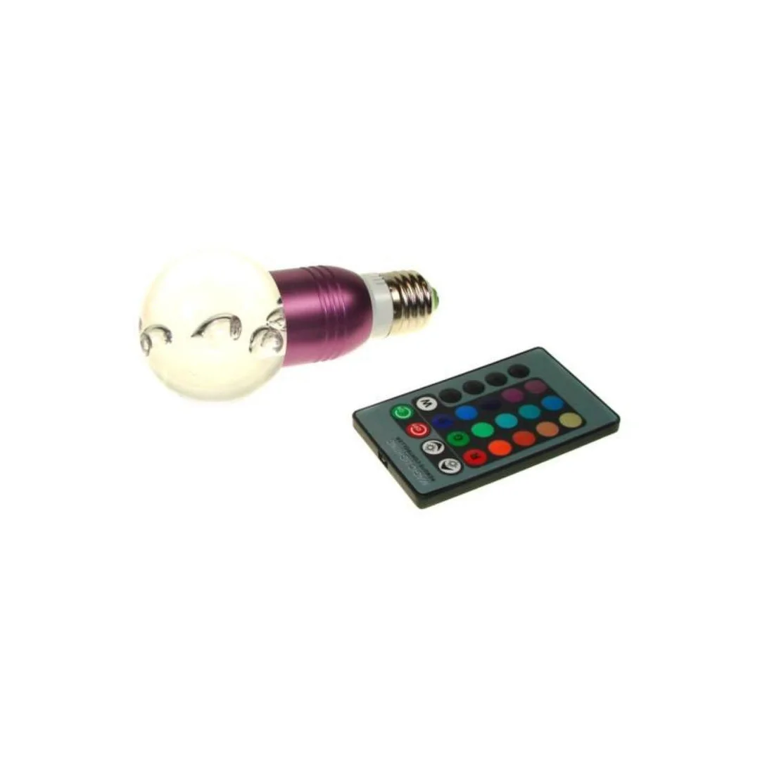 Żarówka LED Gais E27 3W RGB z pilotem fioletowa