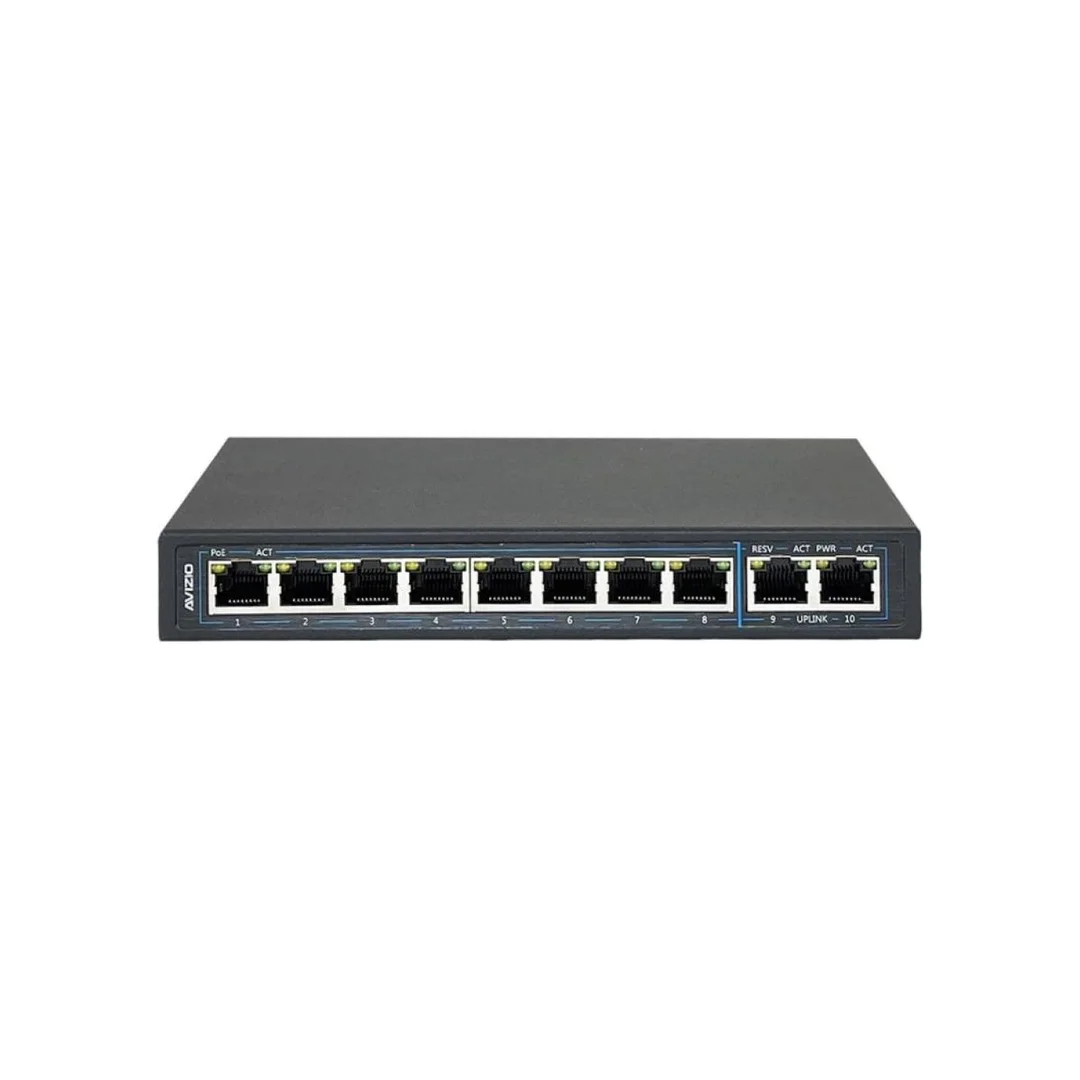 Niezarządzalny przełącznik (switch) 10xRJ45 - 8 portów RJ45 PoE+ 1Gb/s + 2 porty RJ45 Uplink 1Gb/s AVIZIO