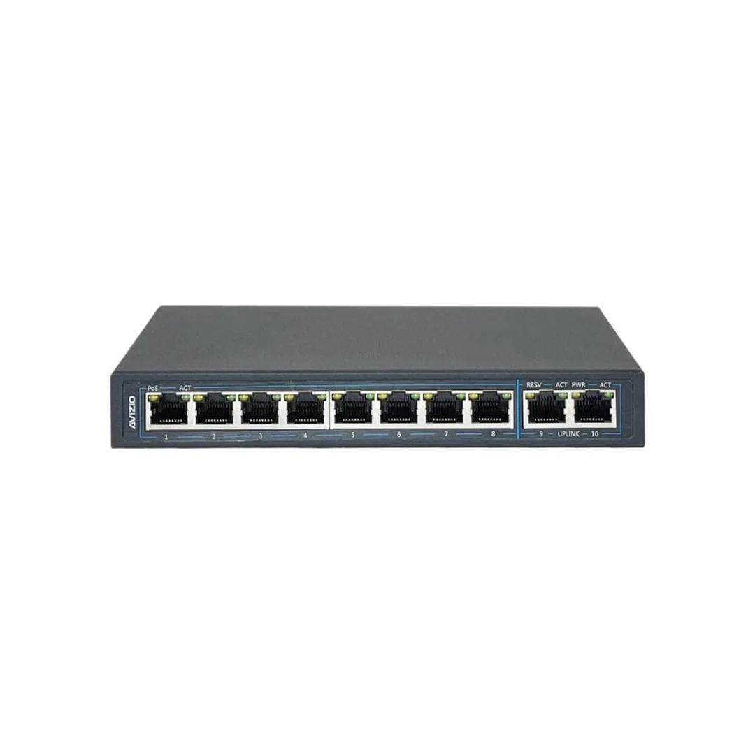 Niezarządzalny przełącznik (switch) 10xRJ45 - 8 portów RJ45 PoE+ 100Mb/s + 2 porty RJ45 Uplink 1Gb/s AVIZIO