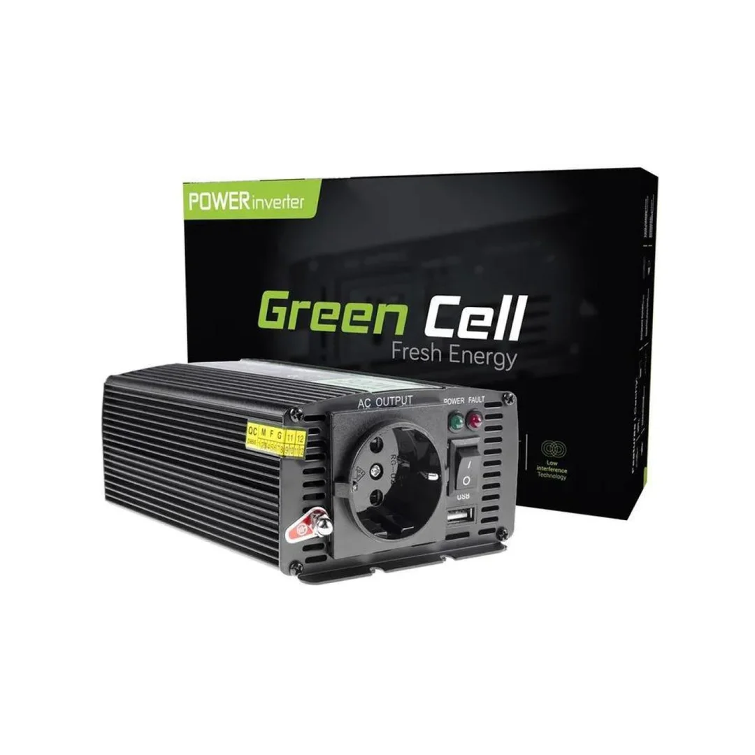 Przetwornica napięcia inwerter Green Cell 12V / 230V 500W/1000W modyfikowana sinusoida INV03DE