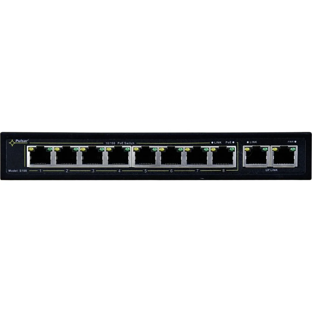 SWITCH POE PULSAR S108 10-PORTÓW (8xPoE + 2xUPLINK) IEEE 802.3af/at, 48VDC / 30W/port (PoE+) 120W