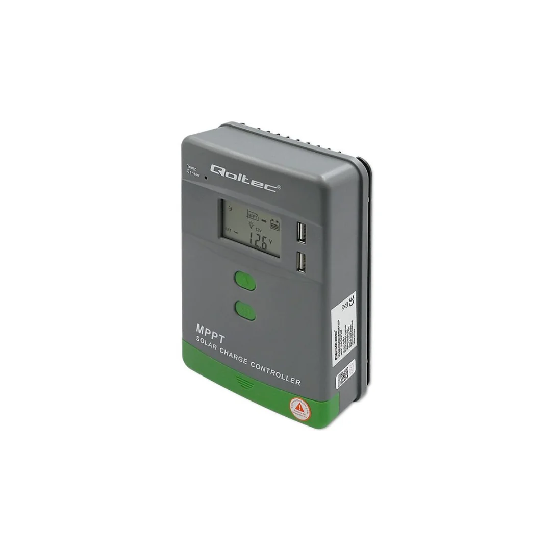 Qoltec Solarny regulator ładowania MPPT z czujnikiem temperatury 20A 12V / 24V LCD 2 x USB