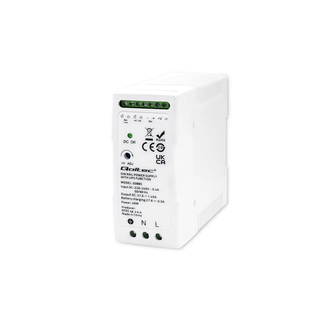 Qoltec Stabilny Zasilacz na szynę DIN z funkcją UPS 40W