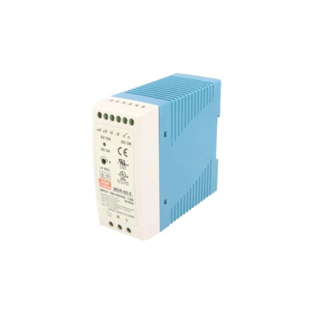 Zasilacz impulsowy, na szynę DIN, 50W, 5VDC, 10A, 85÷264VAC, OUT: 1 MDR-60-5