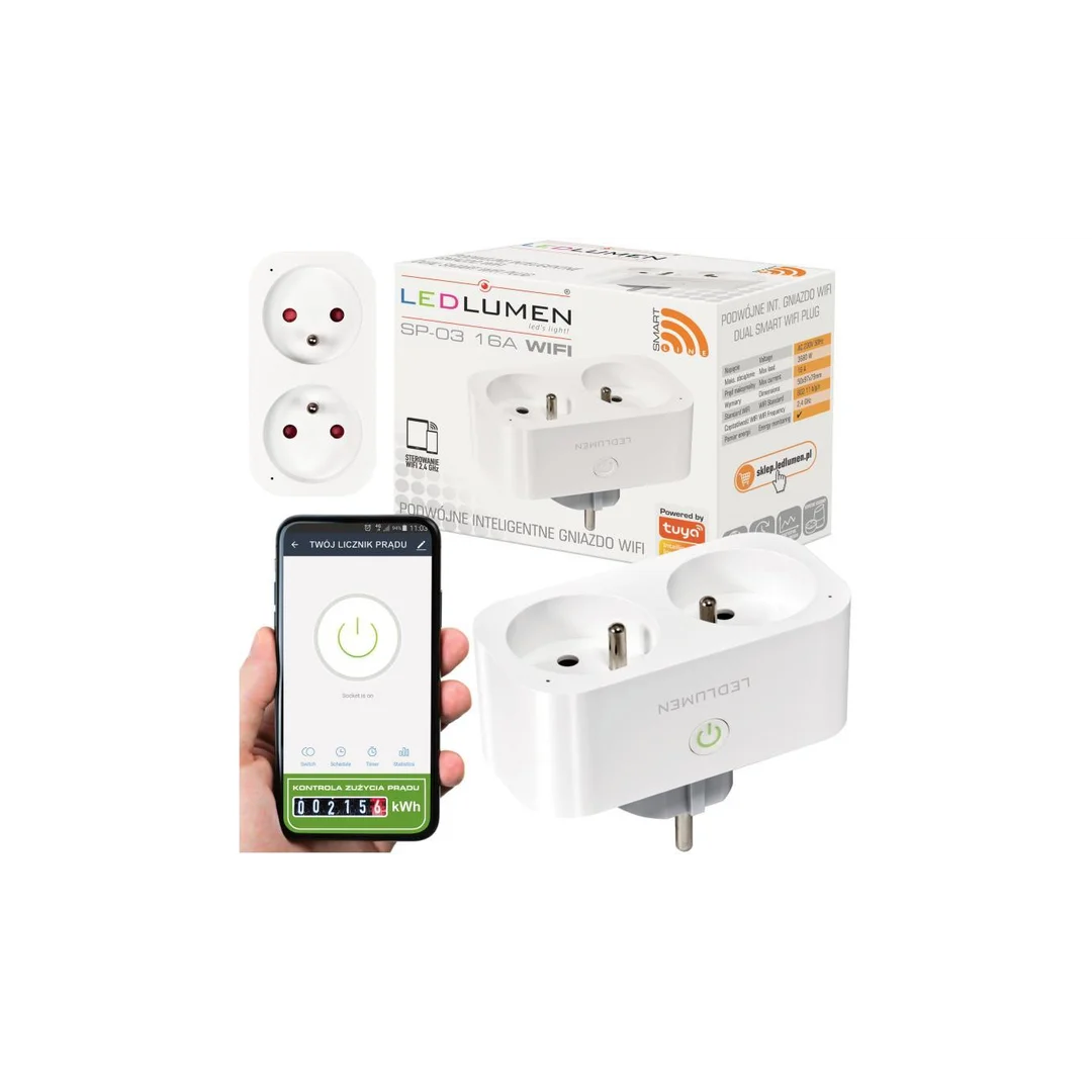 Podwójne gniazdo WiFi TUYA SP-03 16A