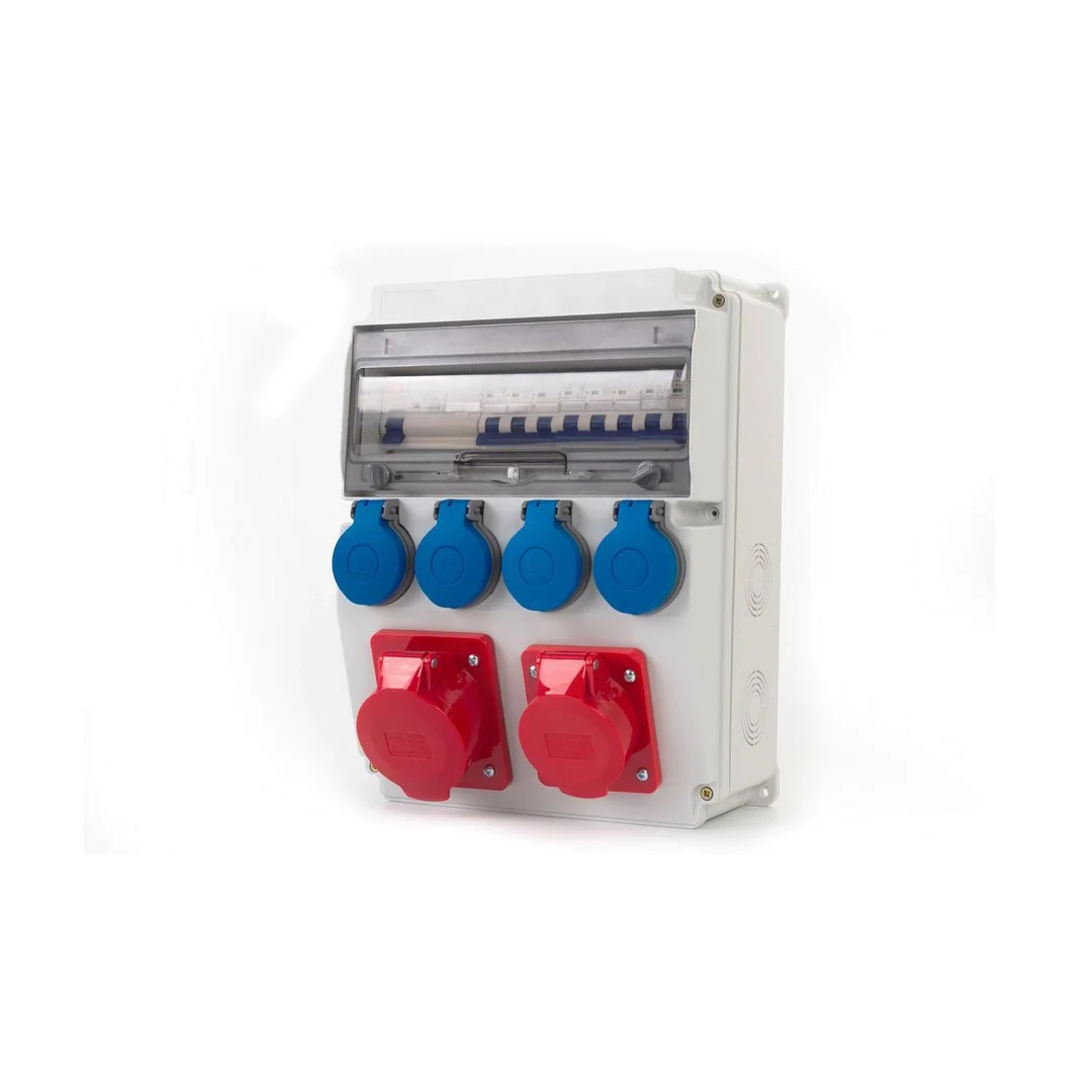 Rozdzielnica CAJA 12M - gniazda 16A 5p, 32A 5p, 4x230V + zabezpieczenia (RCD 4P 40A typ AC, MCB 3P C32A, 3P C16A, 1P B16Ax2 ) IP