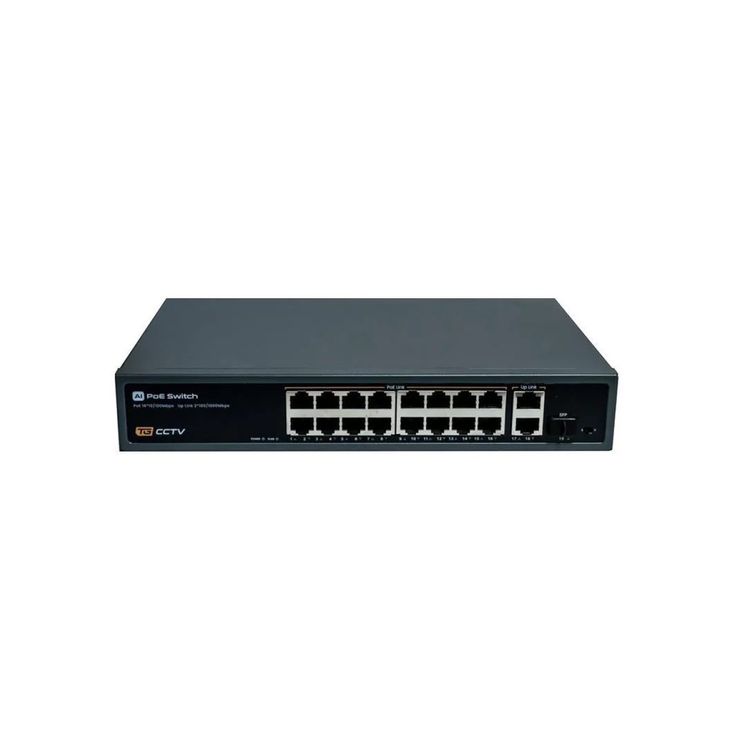 Switch 16x PoE 10/100 Mbps 802.3af/at + 2x Uplink 100/1000 Mbps + 1x SFP, 250W, tryb Extend (250m)