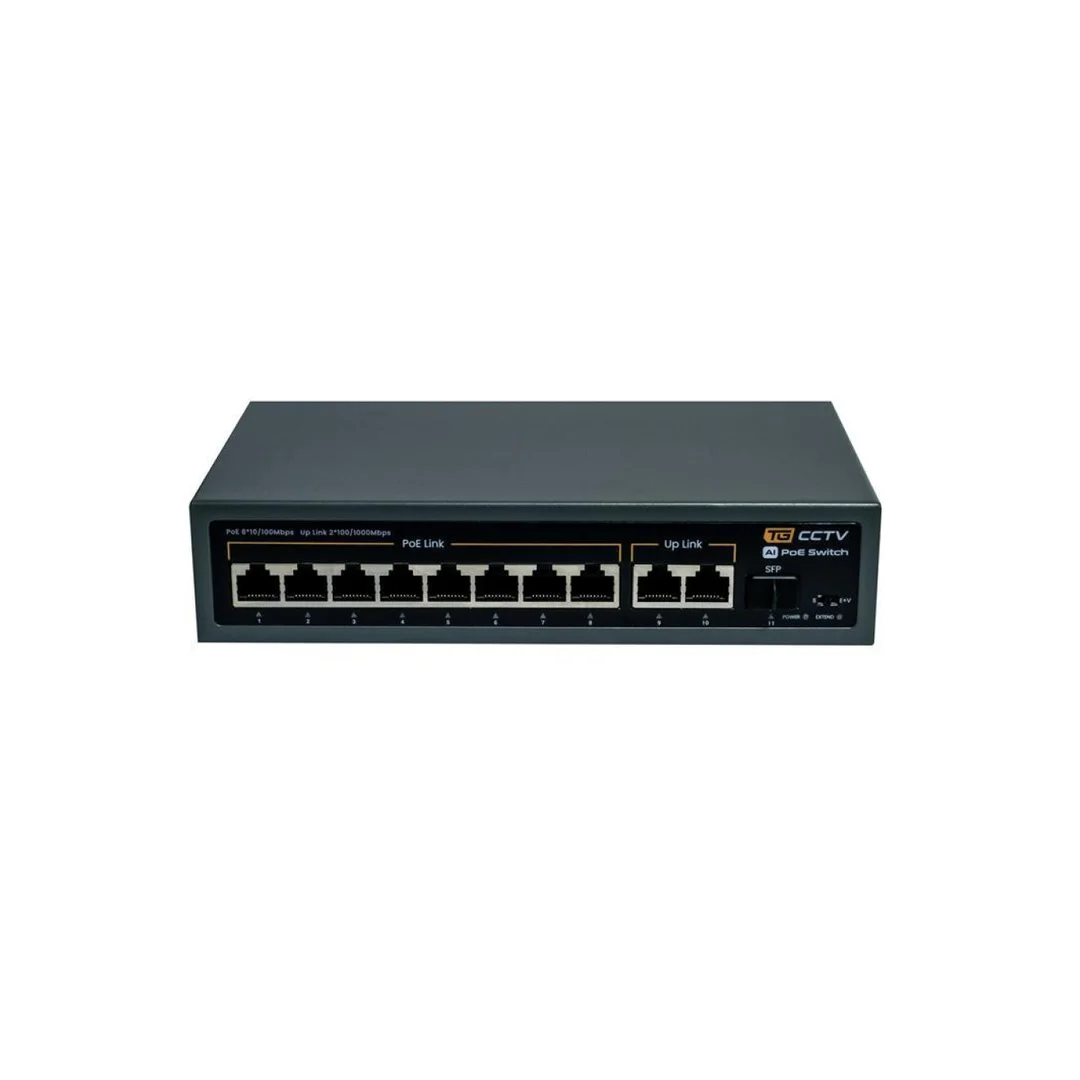Switch 8x PoE 10/100 Mbps 802.3af/at + 2x Uplink 100/1000 Mbps + 1x SFP, 120W, tryb Extend (250m)