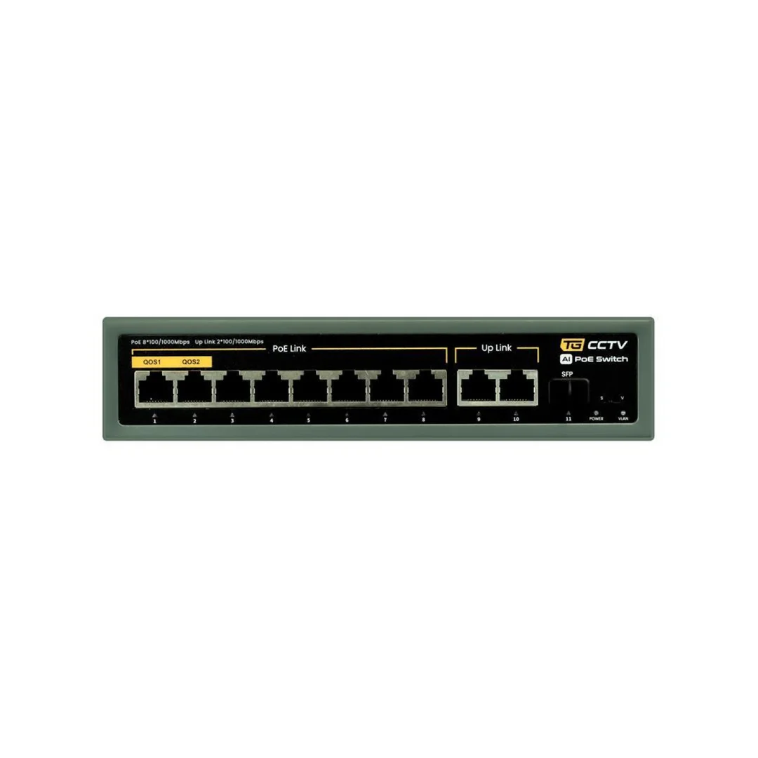 Switch 8x PoE 100/1000 Mbps 802.3af/at + 2x Uplink 100/1000 Mbps + 1x SFP, 120W