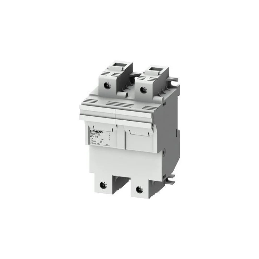Podstawa bezpiecznikowa do wkładek cylindrycznych 22x58mm 100A 2-bieg. Na szynę DIN 3NW7221