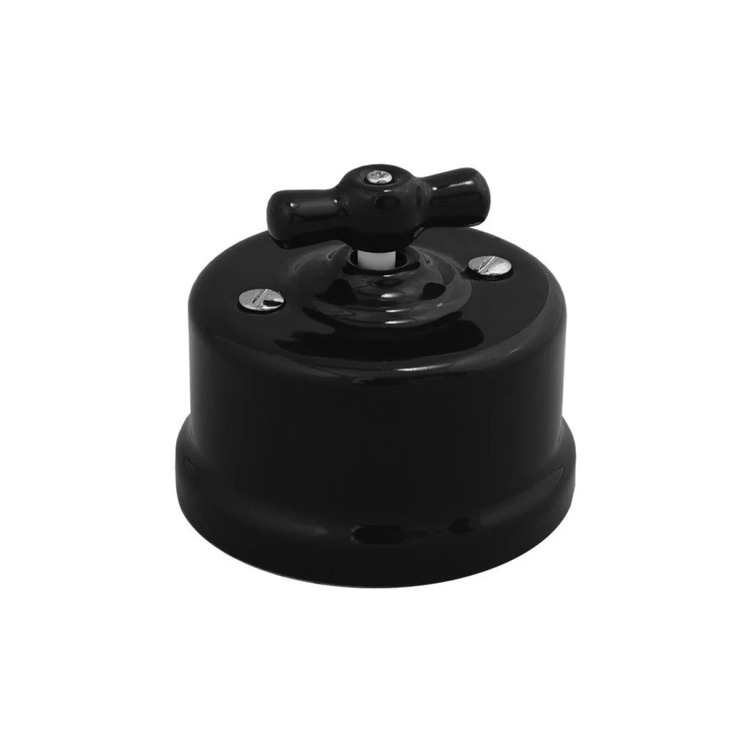 Łącznik do sterowania roletami obrotowy natynkowy Retro ceramic 10A-250V~, czarny