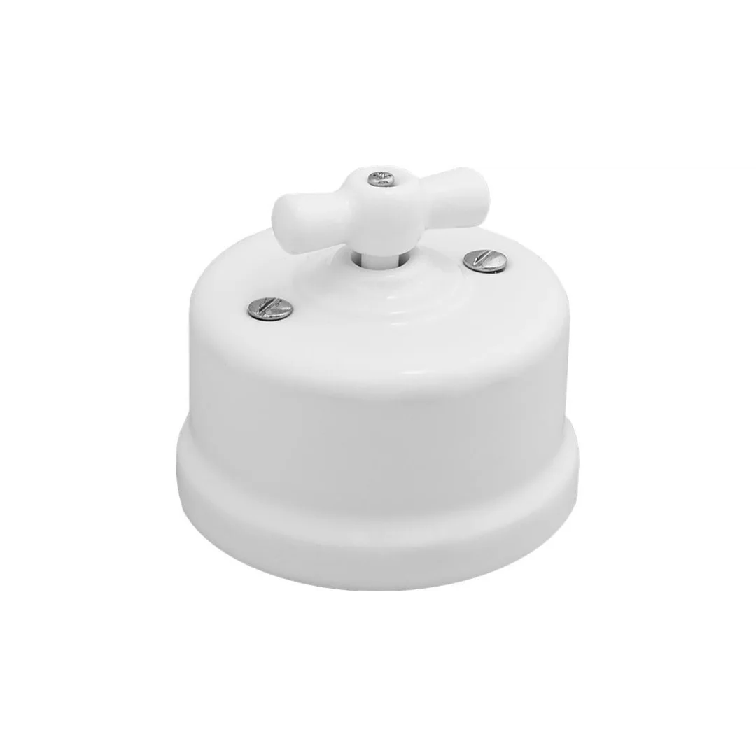Łącznik do sterowania roletami obrotowy natynkowy Retro ceramic 10A-250V~, biały