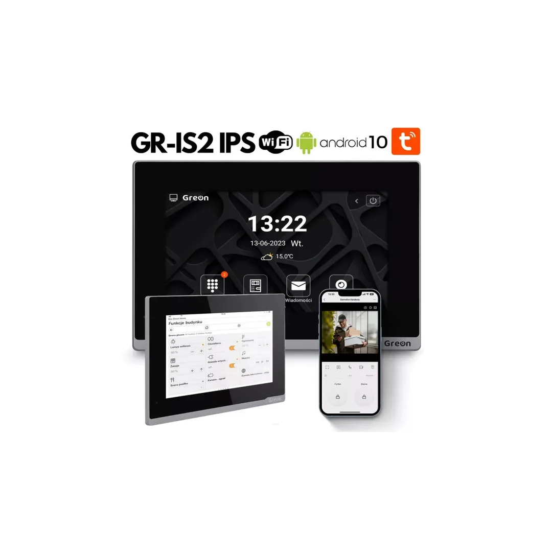 GR - IS2IPS B 7 Ekran wideodomofonu WiFi IP Greon, Android10 do Smart Home, Tuya, 16 CCTV, zdjęcia, filmy, 4 przekaźniki, czarny