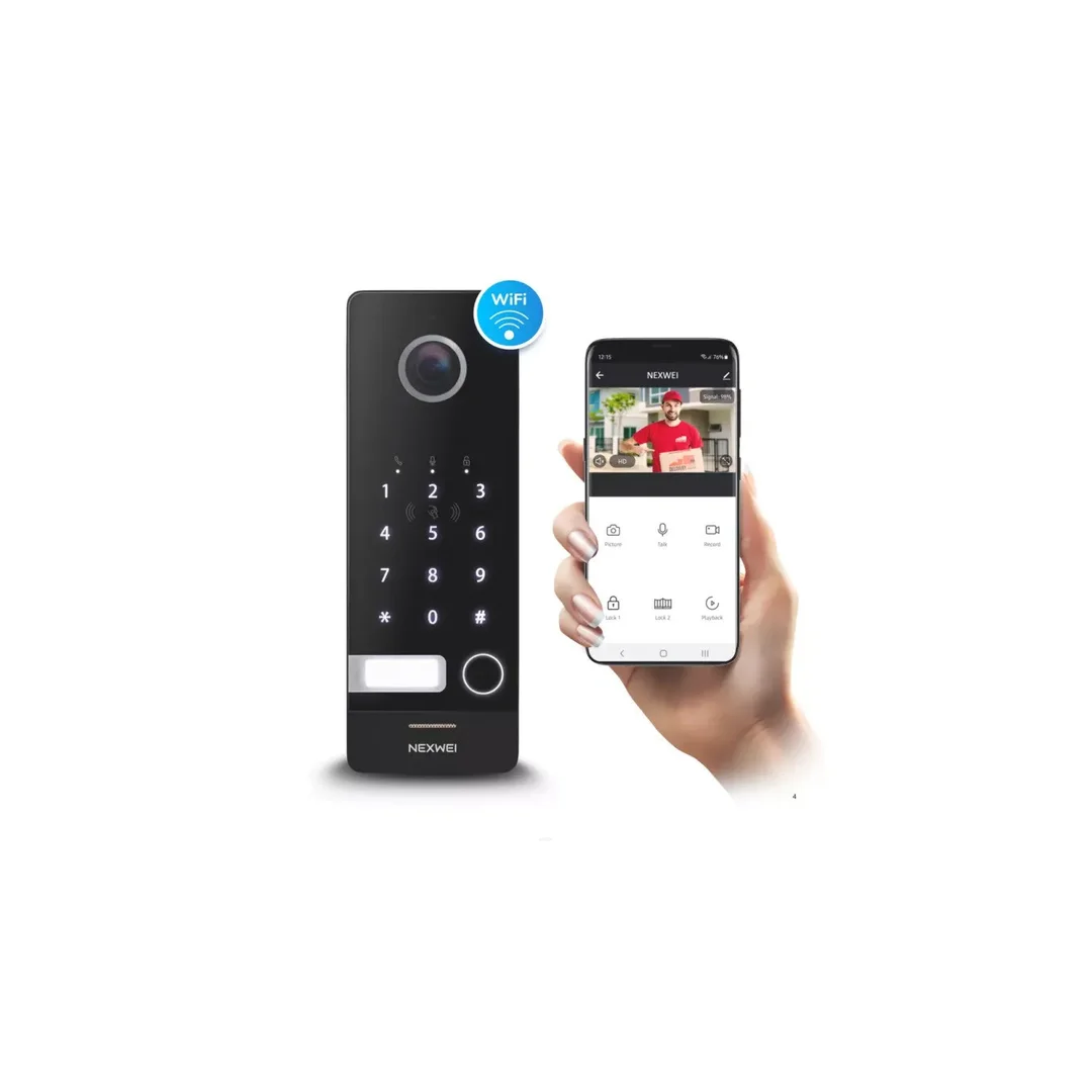 NW-VO4KHR-BW Wideodomofon WiFi Tuya Smart bezprzewodowy NEXWEI z klawiaturą z oraz czytnikiem, otwarcie kodem/brelokiem