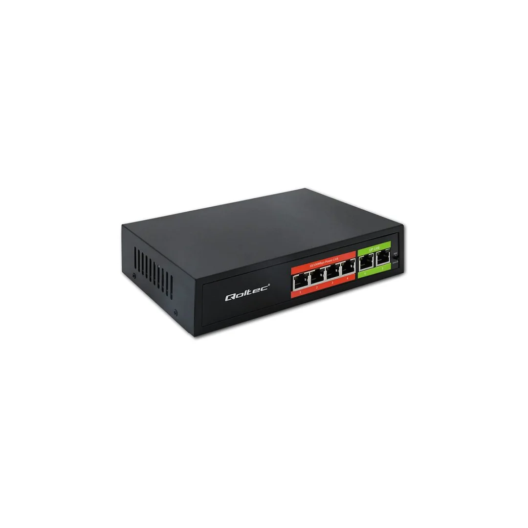 Qoltec Przełącznik sieciowy SWITCH FAST Ethernet PoE 4x RJ45 2x RJ45 Uplink 65W 10/100Mb/s
