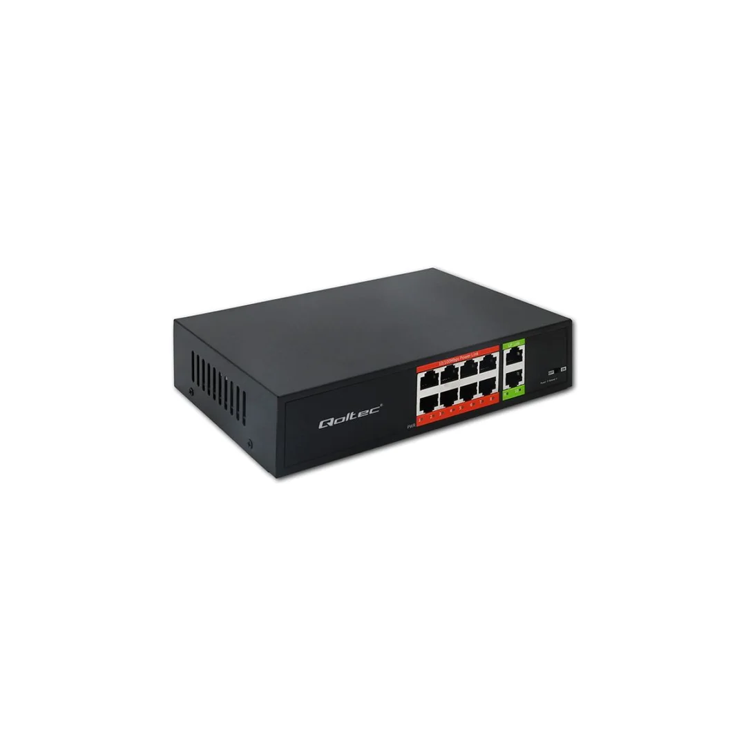 Qoltec Przełącznik sieciowy SWITCH Fast Ethernet PoE 8x RJ45 2x RJ45 Uplink 120W 10/100 Mb/s