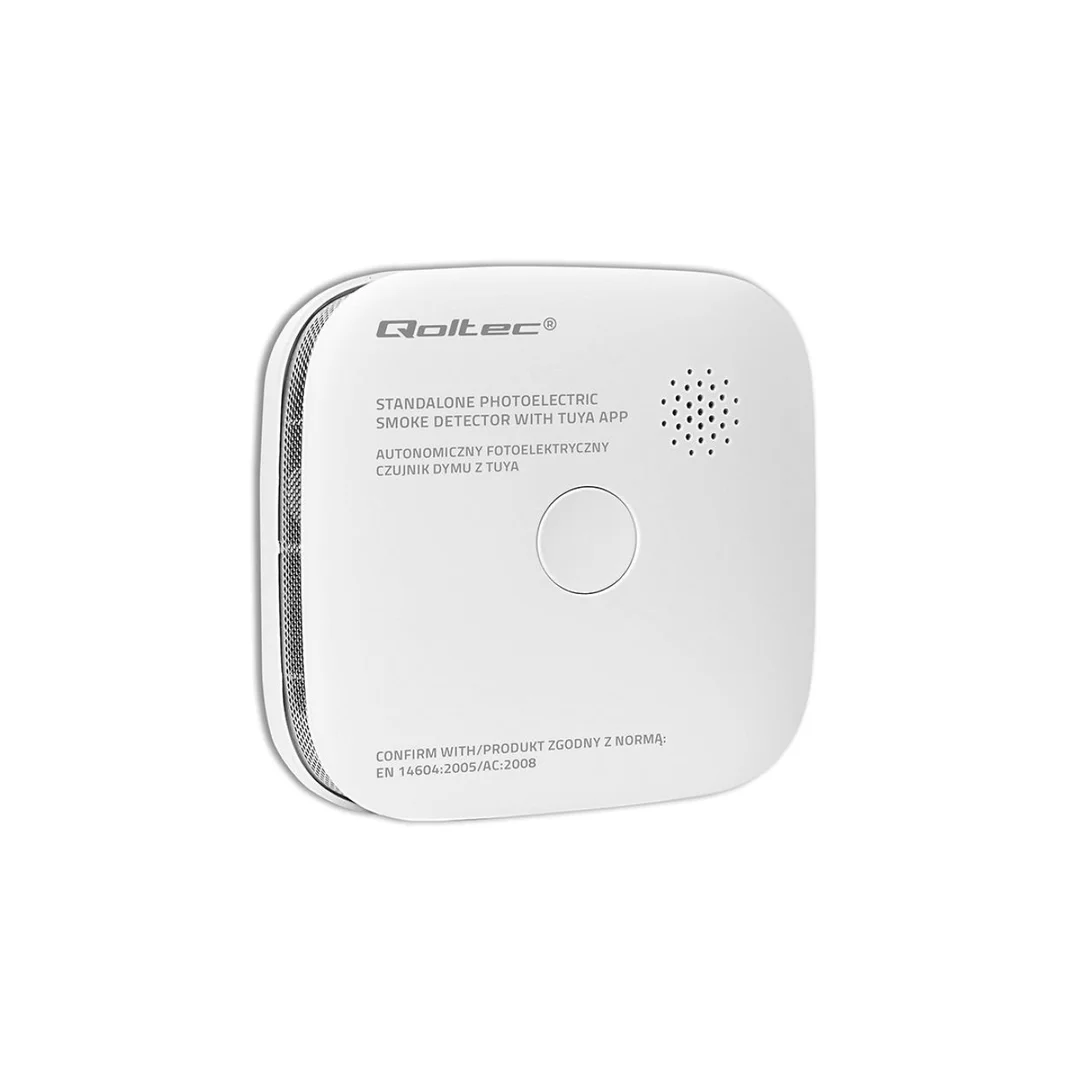 Qoltec Certyfikowany bezprzewodowy Czujnik dymu z baterią Tuya Wi-fi żywotność sensora 10 lat alarm 85dB LED