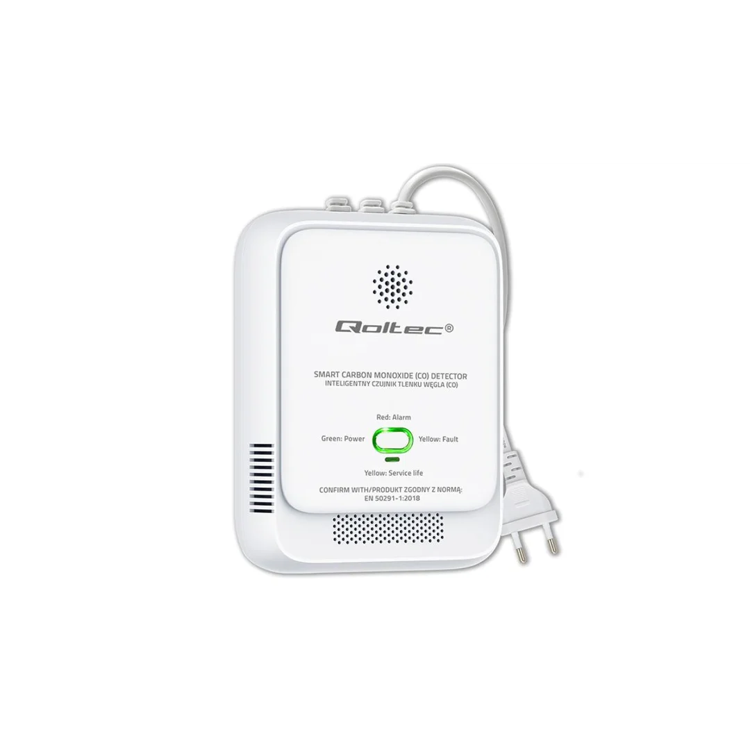 Qoltec Certyfikowany Czujnik tlenku węgla (czadu) detektor CO alarm 85dB LED
