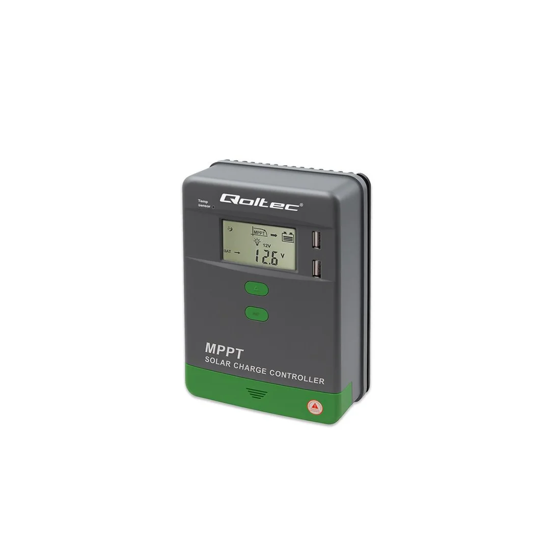 Qoltec Solarny regulator ładowania MPPT z czujnikiem temperatury 10A 12V / 24V LCD 2 x USB Bluetooth APP GEL LiFePO4