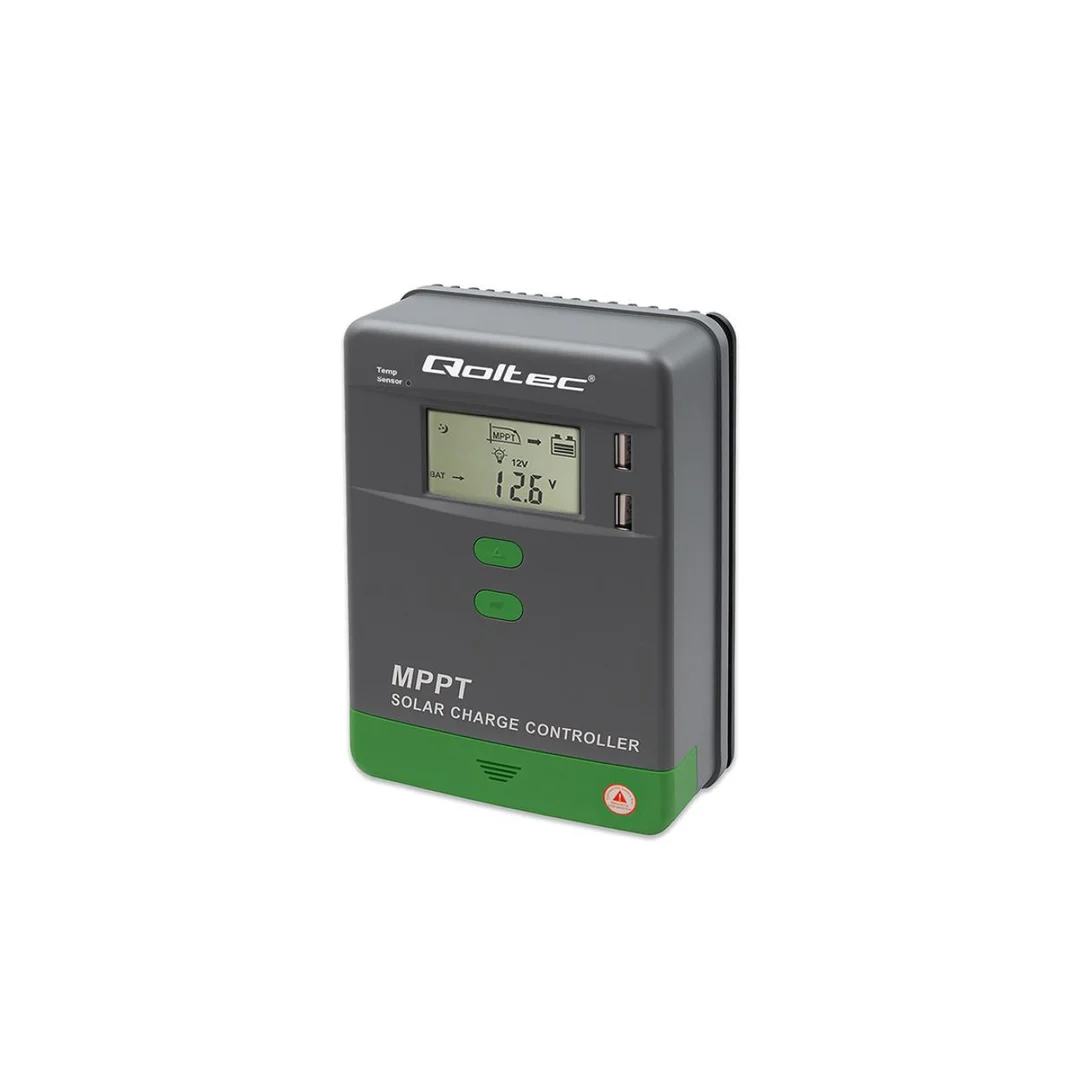 Qoltec Solarny regulator ładowania MPPT z czujnikiem temperatury 40A 12V / 24V LCD 2 x USB Bluetooth APP GEL LiFePO4