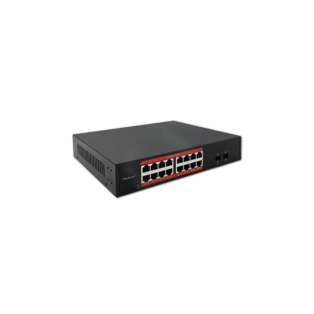 Qoltec Przełącznik sieciowy SWITCH Gigabit Ethernet 16x RJ45 2x SFP 1000 Mb/s