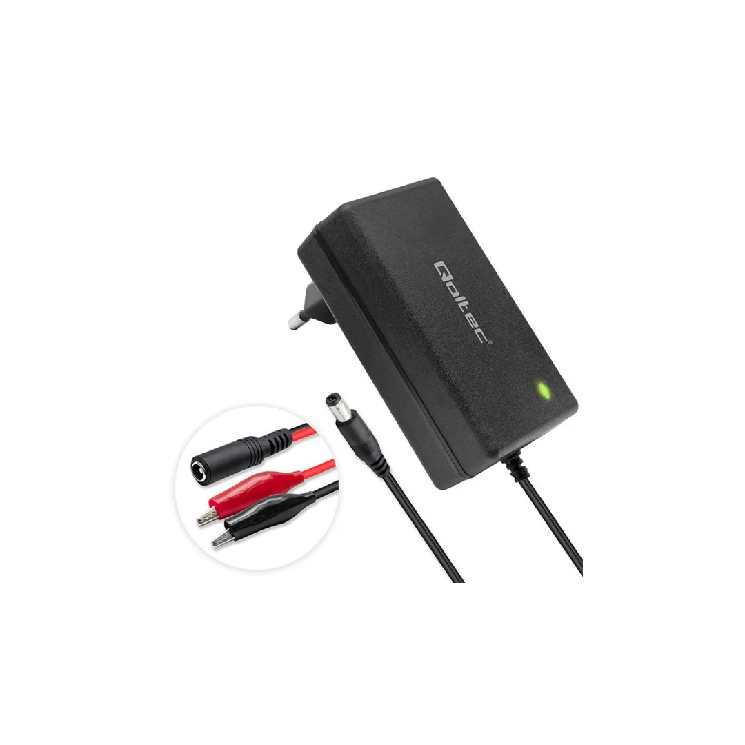 Qoltec Automatyczna ładowarka do akumulatora AGM GEL STD Prostownik 12V 2A 24W 5.5x2.1 Kabel 1.8m