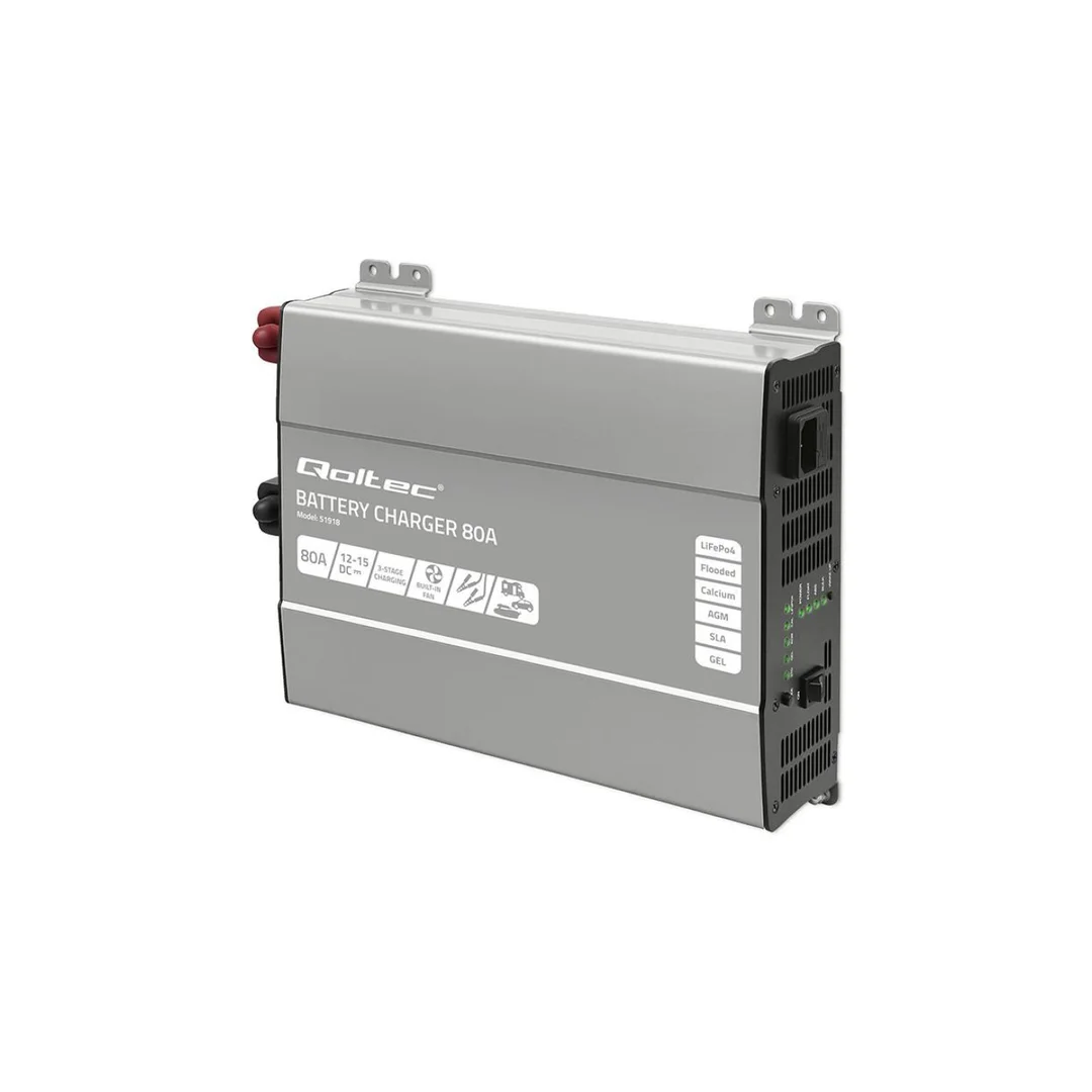 Qoltec Inteligentna profesjonalna ładowarka Monolith do akumulatorów LiFePO4 AGM GEL SLA 80A 12V Szybkie ładowanie