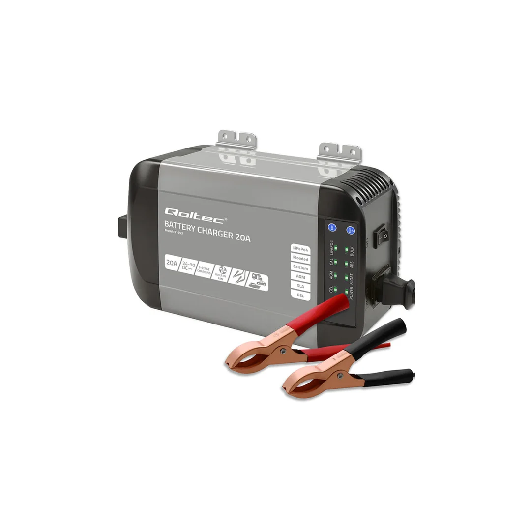 Qoltec Inteligentna ładowarka Monolith do akumulatorów LiFePO4 AGM GEL SLA 20A 24V