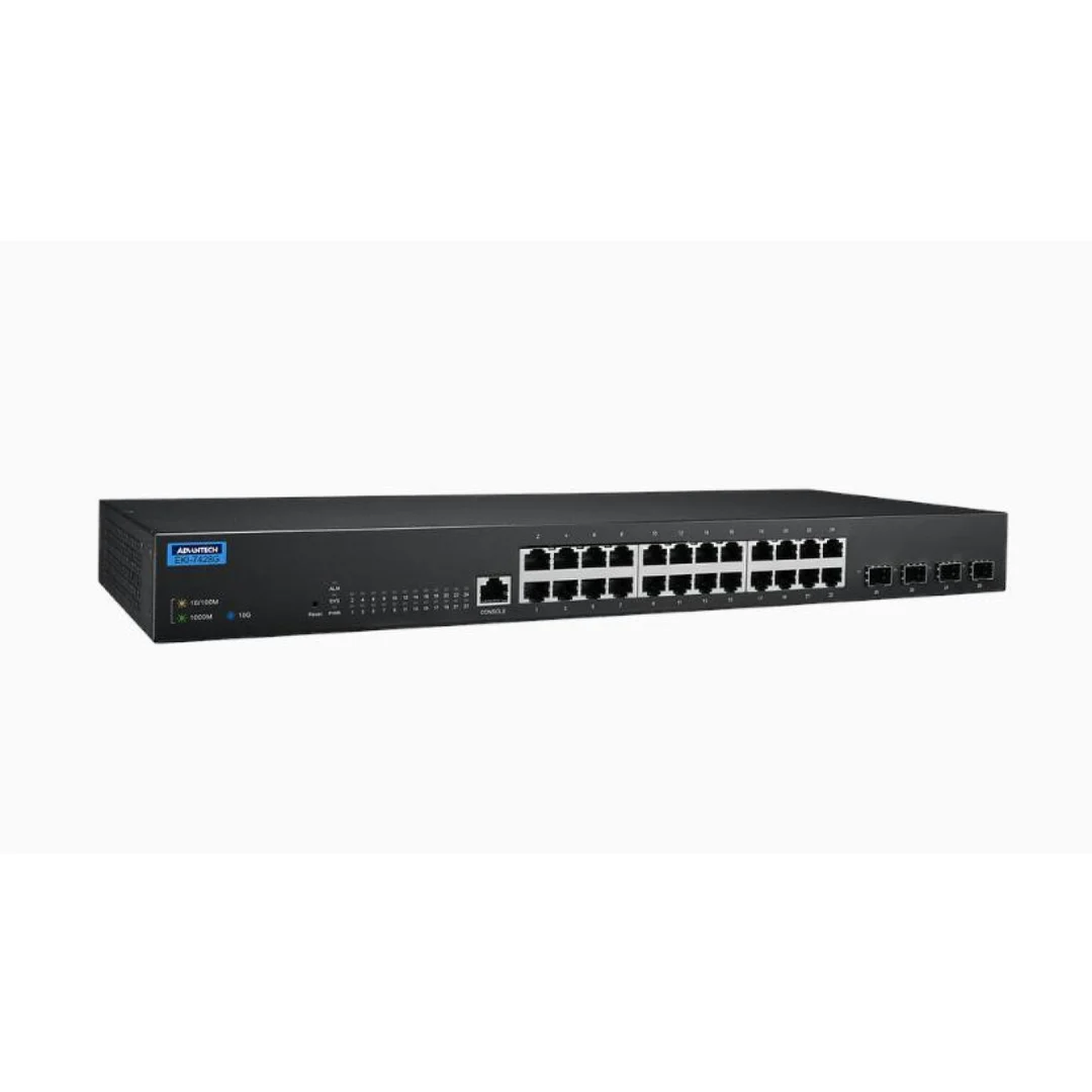Zarządzalny przełącznik sieciowy warstwy 2 z 24 portami gigabit Ethernet oraz 4 portami 10-gigabitowymi SFP+ EKI-7428G-4X-AE