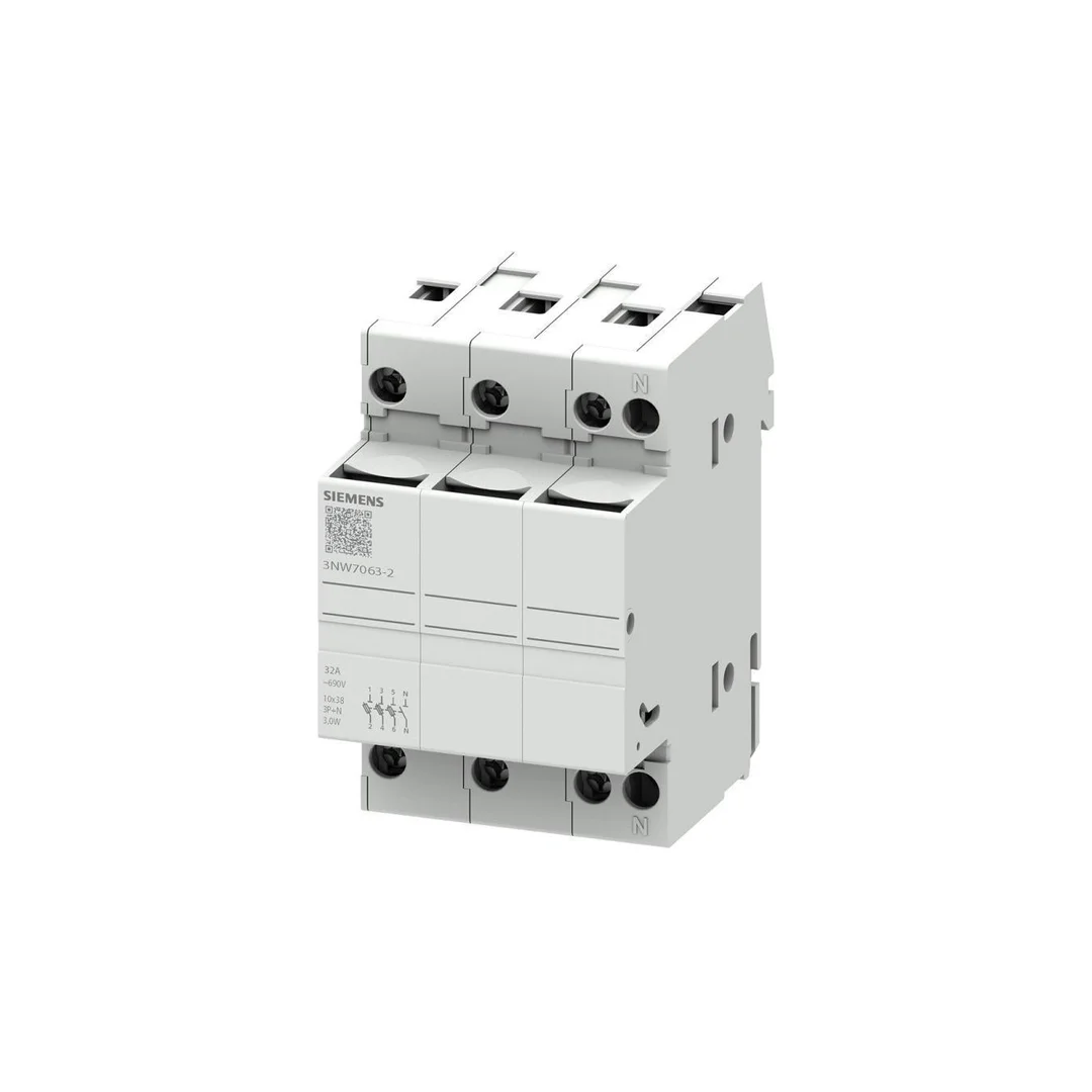Podstawa bezpiecznikowa do wkładek cylindrycznych 10×38 mm 32A 3P+N 3NW7063-2