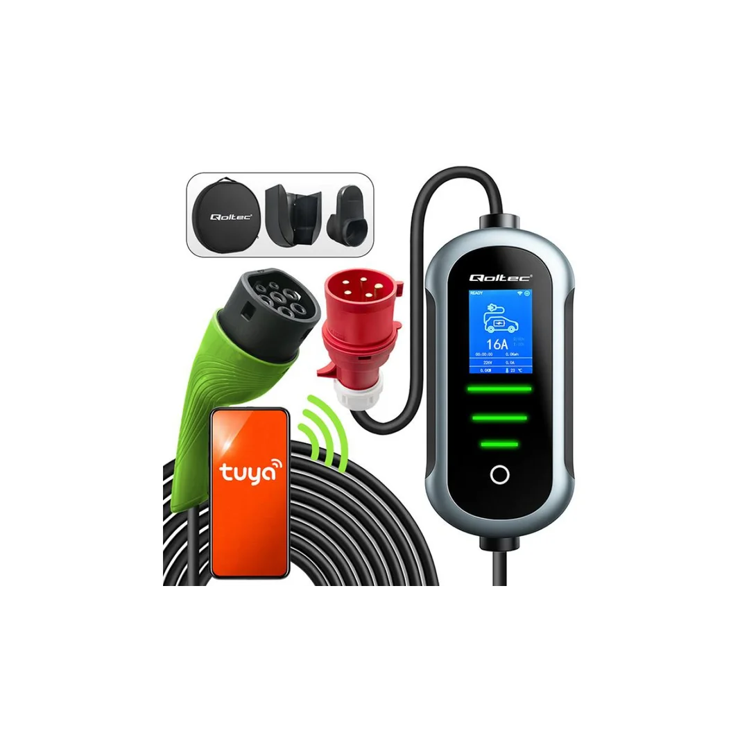 Mobilna ładowarka EV 2w1 Typ 2, 7 kW, 230 V CEE 32 A, Wi-Fi Tuya, LCD, kabel 5 m