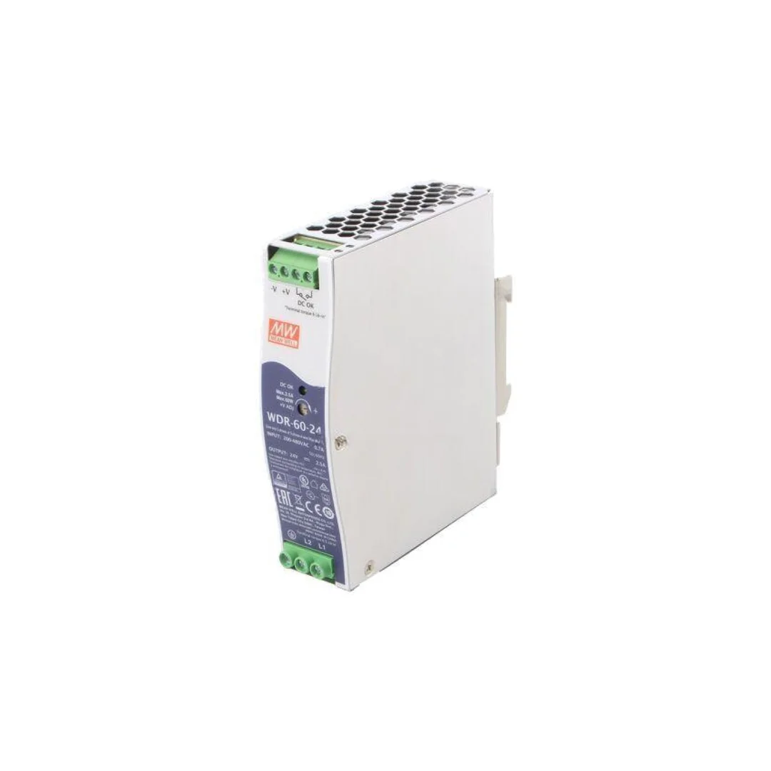 Zasilacz impulsowy, na szynę DIN, 60W, 2,5A, 24VDC, 180...550VAC WDR-60-24