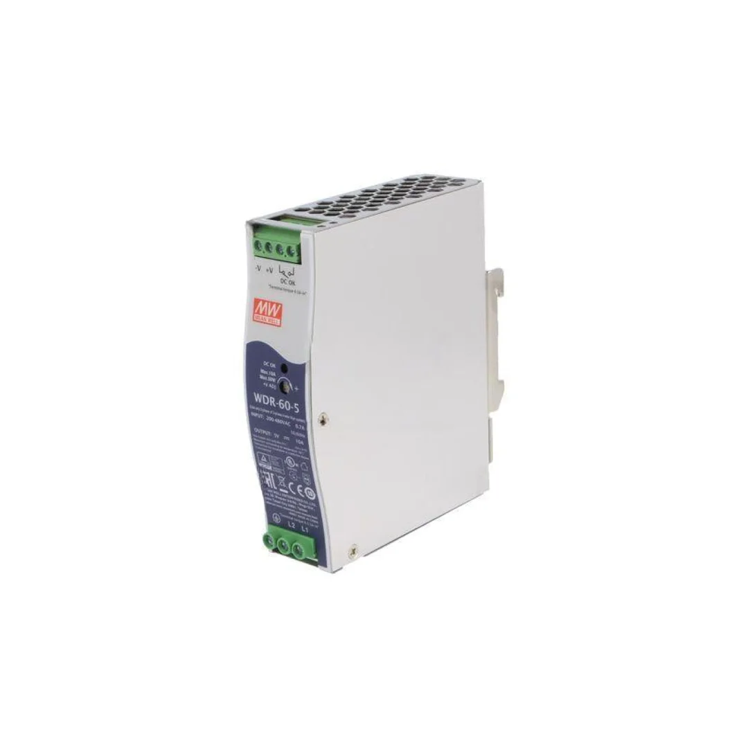 Zasilacz impulsowy, na szynę DIN, 50W, 10A, 5VDC, 180...550VAC WDR-60-5