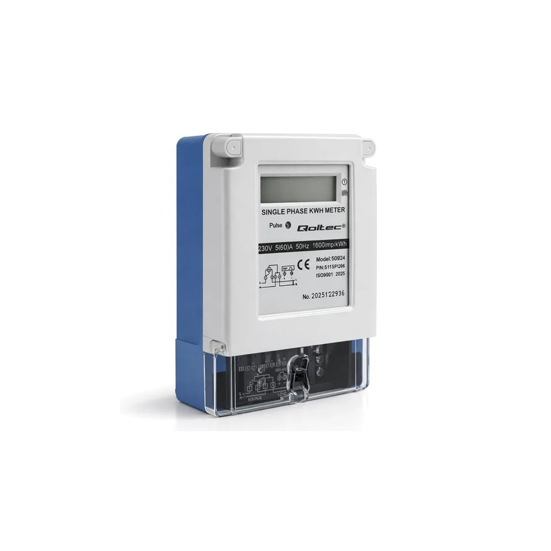 50924 Qoltec Jednofazowy elektroniczny licznik prądu miernik zużycia energii 230V 5(60)A LCD