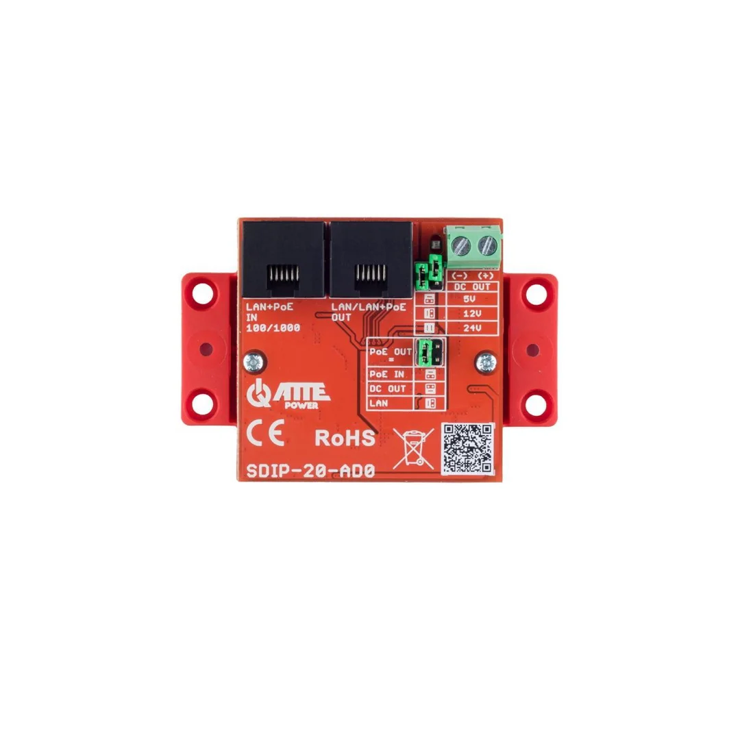 Gigabitowy adapter z przetwornicą obniżającą napięcie do 5V/12V/24V, 2xRJ45 (1xPoE IN, 1xLAN OUT) 10/100/1000Mb/s + 1xDC ATTE