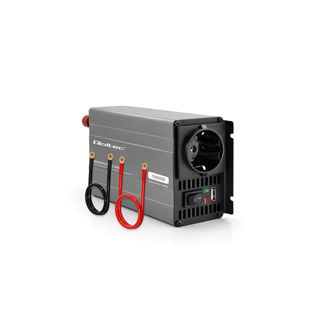 52681 Qoltec Przetwornica napięcia MS Wave 12V na 230V 500/1000W USB Kompatybilna z LiFePO4 GEL AGM