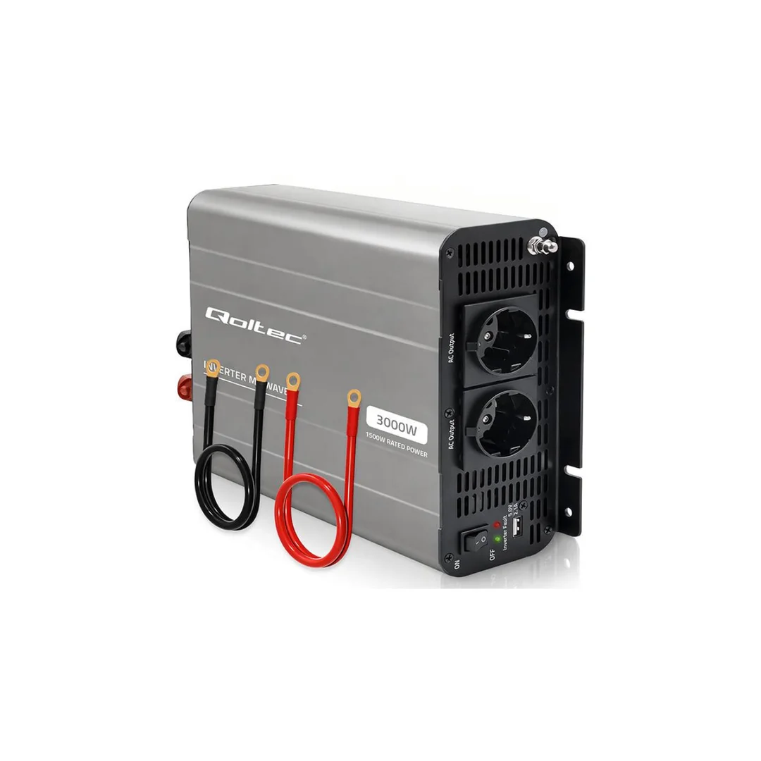 52683 Qoltec Przetwornica napięcia MS Wave 12V na 230V 1500/3000W USB Kompatybilna z LiFePO4 GEL AGM
