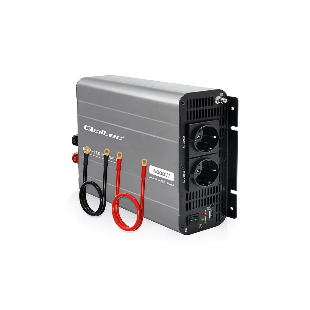 52684 Qoltec Przetwornica napięcia MS Wave 12V na 230V 2000/4000W USB Kompatybilna z LiFePO4 GEL AGM