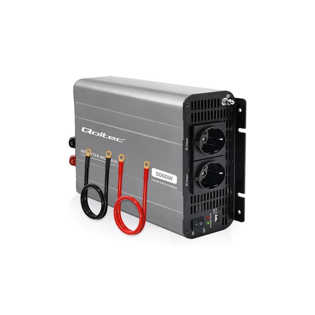 52685 Qoltec Przetwornica napięcia MS Wave 12V na 230V 2500/5000W USB Kompatybilna z LiFePO4 GEL AGM