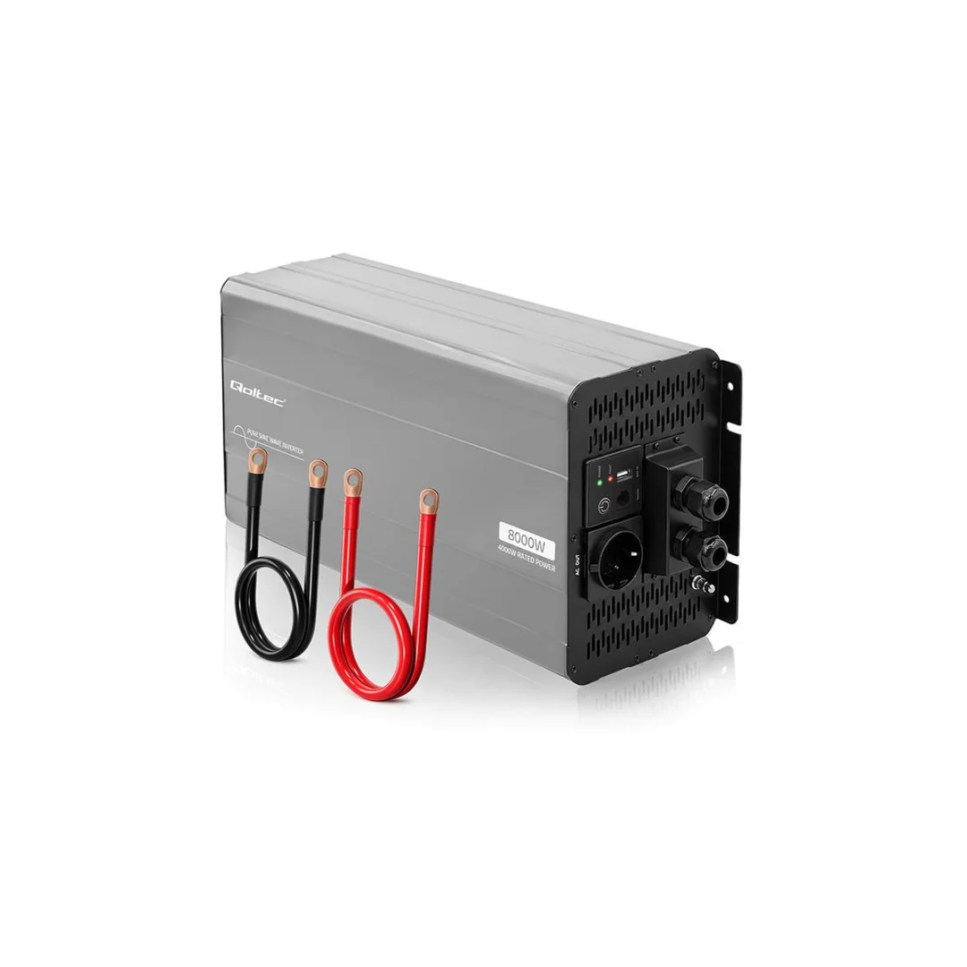 52694 Qoltec Przetwornica napięcia Pure Sine Wave 12V na 230V 4000/8000W LCD USB Kompatybilna z LiFePO4 GEL AGM